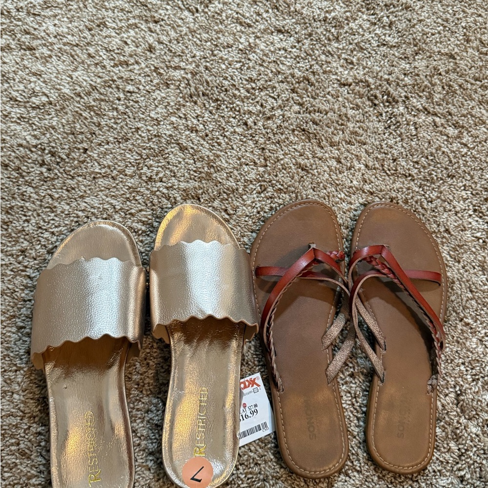 Restricted Metallic Gold and Brown Sandals Set